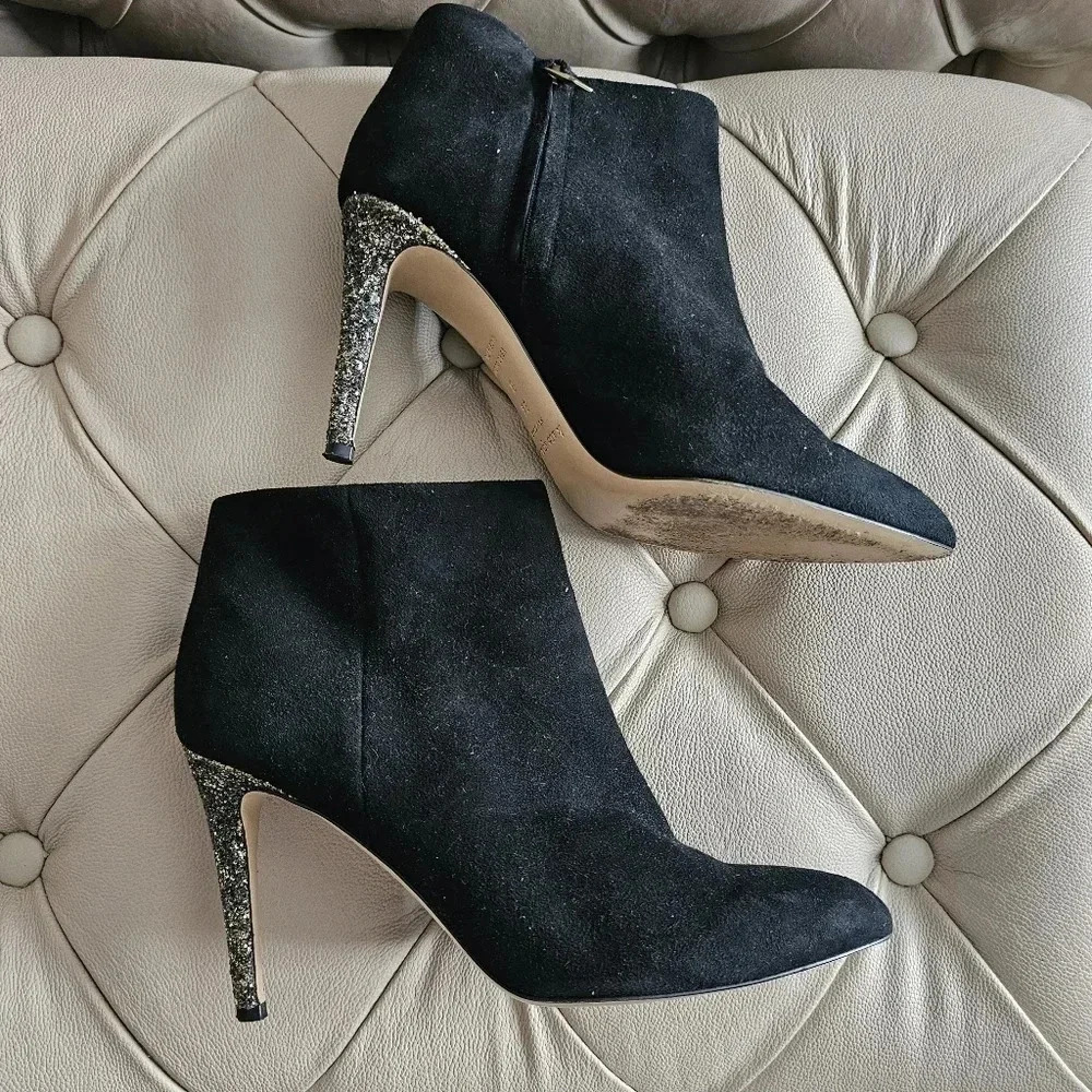 ❤HOST PICK❤️ Kate Spade Suede Niko Booties Glitter Heels Black Ankle 8.5